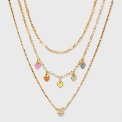 Girls' Multi Hearts Initial Necklace Set - art class™