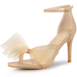 Perphy Women's Back to College Open Toe Ankle Strap Mesh Bow Tie High Stiletto Heels - 1 of 4