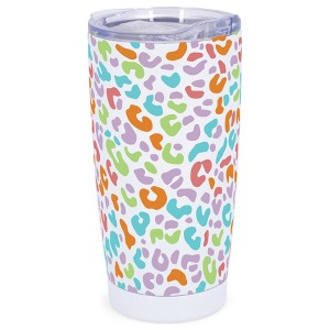 Elanze Designs 20 oz Stainless Steel On the Go Insulated Travel Tumbler With Push Top Lid, Rainbow Cheetah Leopard Print White - 1 of 4