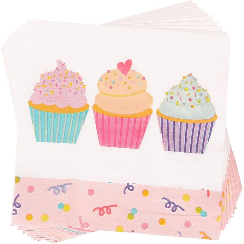 Juvale 144 Pieces Cupcake Birthday Party Supplies with Plates, Napkins, Cups, Pink Cutlery, Serves 24, 4 of 8