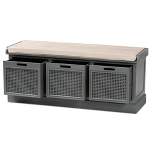 Sheldon Vintage Wood and Synthetic Rattan 3 Drawer Storage Bench Gray/Beige - Baxton Studio