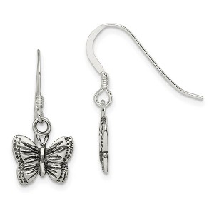 Black Bow Jewelry 10mm Antiqued Butterfly Dangle Earrings in Sterling Silver - 1 of 4