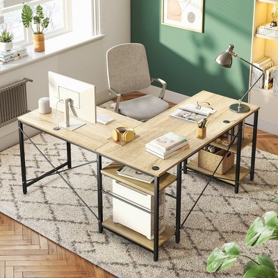 Bestier 95.5 inches L-Shaped Computer Desk Long Table for Home Office
