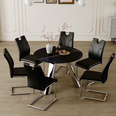 6-Piece Dining Set with Sintered Stone Tabletop and Silver Metal Leg
