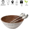 Folkulture 12" Acacia Wood Salad Bowl with Matching Servers | Large Wooden Bowl | 3 Colors | Whitewash | Kitchen & Dining Essential - 3 of 4