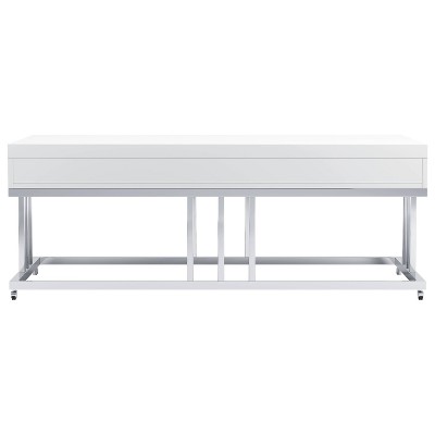 Dalya Contemporary White and Chrome Rectangular Coffee Table with Storage