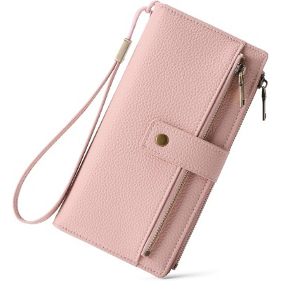 BEAFUP Women's RFID Blocking Wristlet Wallet - Large Capacity Genuine Leather Wallet with 24 Card Slots & Double Zipper,for Travel, Shopping