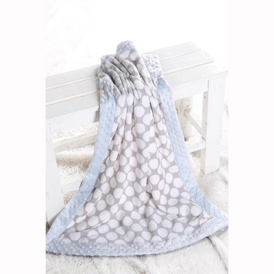 Bacati - Grey Dots with Solid Border Blanket (Grey Dots/Baby Blue Border)