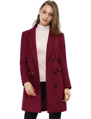 Allegra K Women's Elegant Notched Lapel Double Breasted Long Sleeve Winter Overcoat