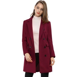 Allegra K Women's Elegant Notched Lapel Double Breasted Long Sleeve Winter Overcoat - 1 of 4