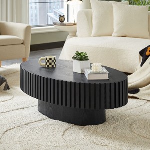 FONTOI Handcraft Drum Coffee Table for Living Room Table Minimalist Oval Sofa Table with Sturdy Base, Toenailed Edge, Black, 43.7"* 24.8"*13.78" - 1 of 4