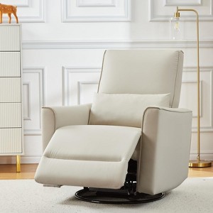 Swivel Rocking Recliner Chair - PU Leather Nursery Glider with Deep Seat & High Backrest for Living Room, Bedroom, Theater - 1 of 4