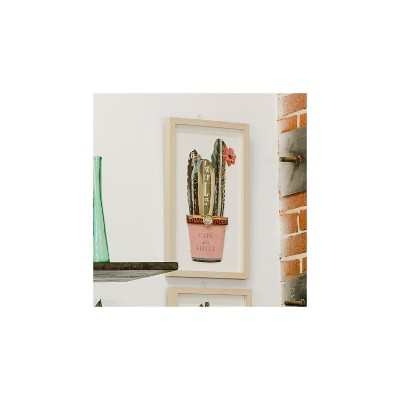 Framed Mixed Media Cactus Collage with Lavender Planter