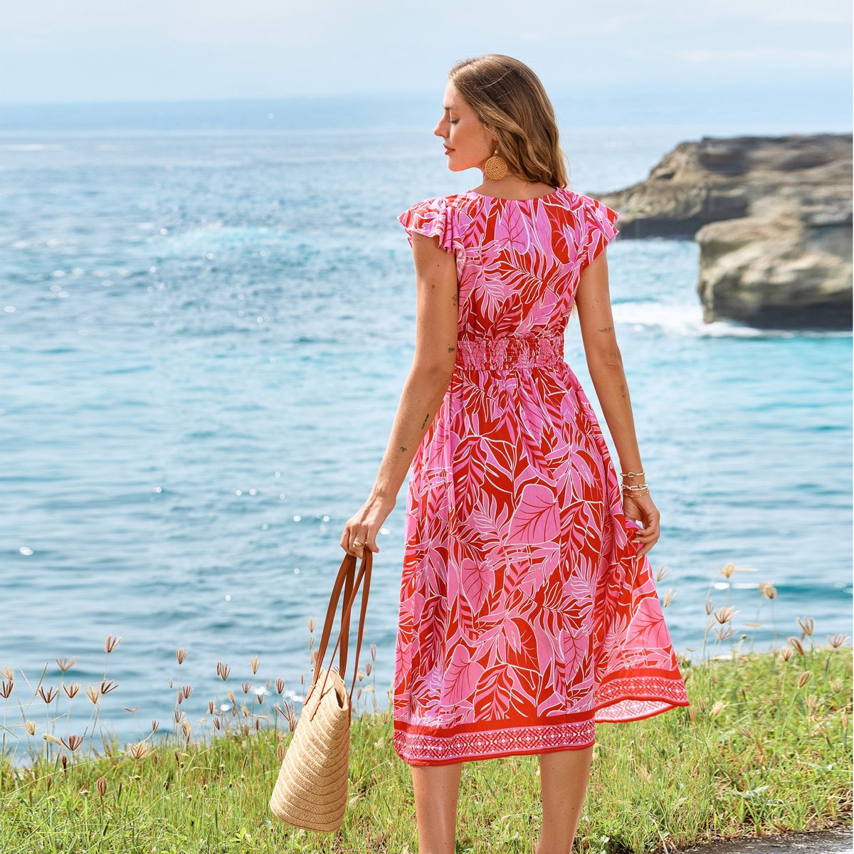 Женские платья Cupshe Women's Floral Print V-Neck Midi Dress for Wedding-M-Pink — фото 3