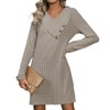 Women's Solid Color Brushed Rib Knit Dress with Asymmetric Button Collar, Straight - Fit Long - Sleeve Dress for Casual and Office Wear - 2 of 4