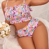 Women's Plus Size Floral Print Bandeau Bikini Set High Waist Bathing Suit - 2 of 4