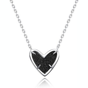 Natural Stone Pendant Necklace: Rose Quartz & Moissanite Heart/Teardrop/Unique in 18K White Gold Plated, Adjustable 18"+2" Chain for Women - 1 of 4