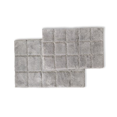 Plush and Absorbent Non-Slip Cotton Checkered 2-Piece Bath Rug Set by Blue Nile Mills