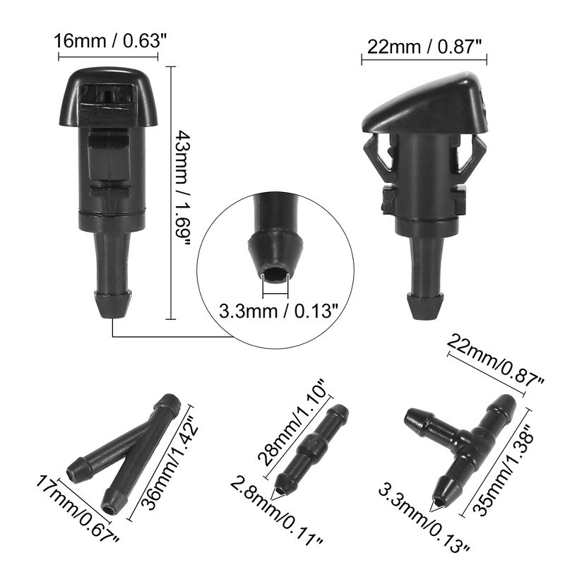 Unique Bargains Front Windshield Washer Nozzles Fit for Chrysler Town & Country with Hose Connector - Black Pack of 5, 5 of 6