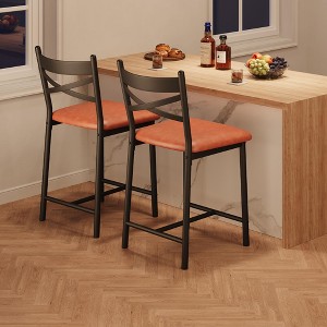 Bar Stools Set of 4, Upholstered Bar Chairs with Back, Thick Cushion, Counter Height Barstools for Kitchen Island Apartment Counter Bar - 1 of 4