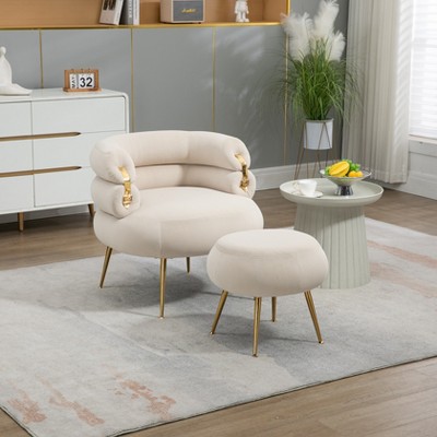 29 inch Upholstered Velvet Barrel Accent Chair with Ottoman,Accent Comfy Lounge Arm Chair and Footrest Stool