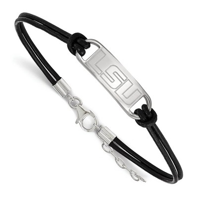 Black Bow Jewelry Sterling Silver Louisiana State Fighting Tigers NCAA Identification Bracelet 7 Inch