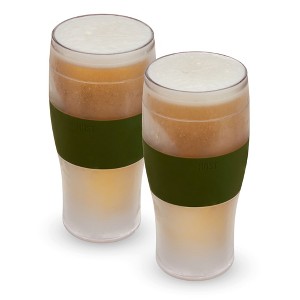 Host FREEZE Beer Cooling Cups, Frozen Beer Mugs, Freezable Pint Glass Set, Insulated Pint Glass, Double Walled Insulated, 16oz, Set of 2, Olive - 1 of 4