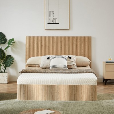 GDFStudio Bright Rustic Wooden Corrugated Curved Queen Size Storage Bed