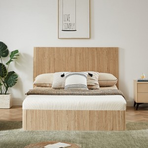 GDFStudio Bright Rustic Wooden Corrugated Curved Queen Size Storage Bed - 1 of 4