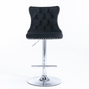 OUTSUPPLY Black Set of 2, Swivel Velvet Bar Stools, Adjustable Height, Modern Upholstered Stool for Kitchen Island & Pub - 1 of 4