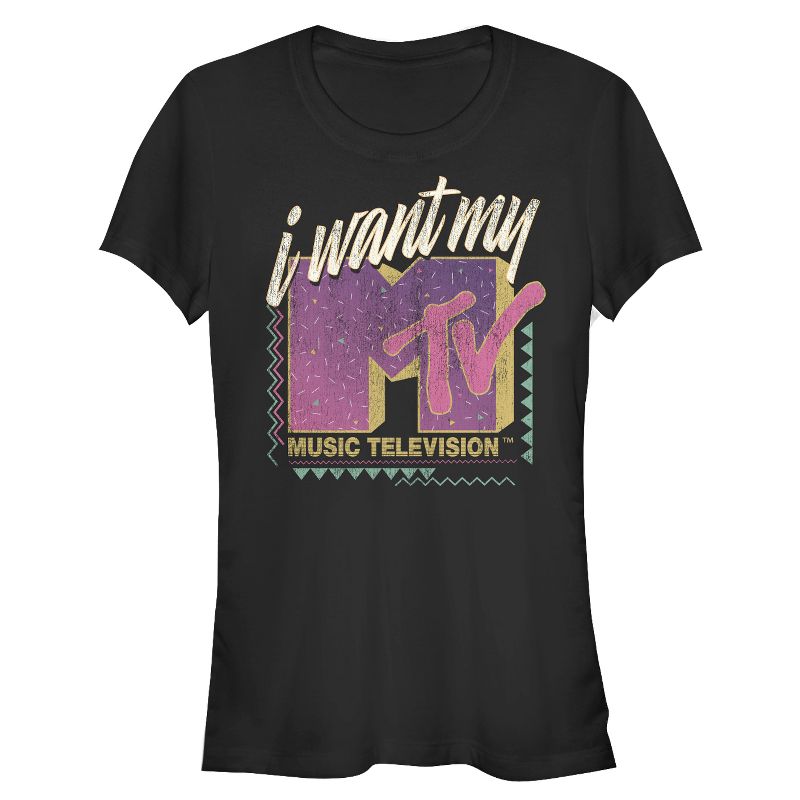 Juniors Womens MTV Retro I Want My Logo T-Shirt, 1 of 4