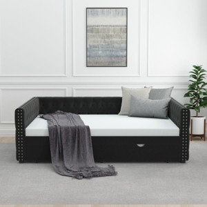 Daybed With Trundle Velvet Upholstered Tufted Sofa Bed,Arms With Button And Copper Nail,Full Daybed For Bedroom,Living Room,Guest Room-Cuddlewood - 1 of 4