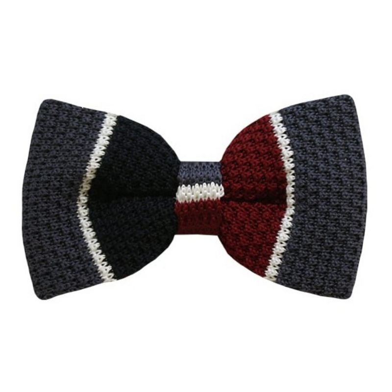 TheDapperTie Men's Black, Red And Gray Stripe 2.75 W And 4.75 L Inch Knit Pre-Tied Bow Tie, 1 of 3