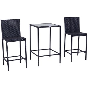 Aghana Digitals 3-Piece Outdoor PE Rattan Bar Furniture: Tempered Glass Top Table & 2 Stools with - 1 of 4