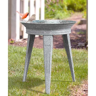 Gray Galvanized Metal Bird Bath with Pedestal Stand