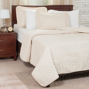 3pc King Solid Embossed Quilt Set Ivory - Yorkshire Home