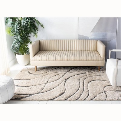 Cream and Gray High Pile Shag Area Rug