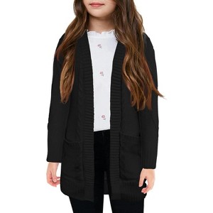Girls Open Front Cardigan Midi Length Long Sleeve Knit Sweater School Uniform Sweater Outwears with Pockets 5-14 Years - 1 of 4
