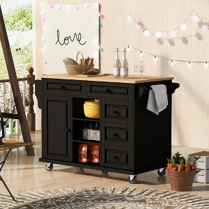 Rolling Kitchen Island Cart, with Wood Desktop, Cabinet and Drawers, Spice Rack, Towel Rack, Wine Rack, for Kitchen, Dining - 1 of 4