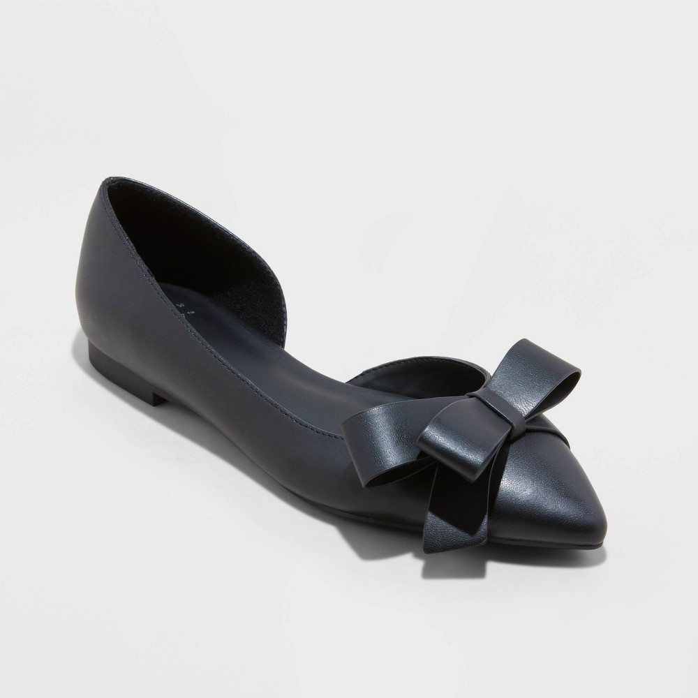 Women's Anya Bow Ballet Flats with Memory Foam Insole - A New Day™ Black 7.5
