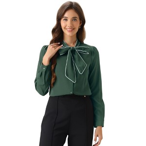 INSPIRE CHIC Women's Tie Neck Contrast Color Button Down Long Sleeves Shirt - 1 of 4