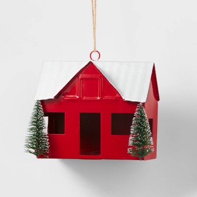 Metal Cabin Christmas Tree Ornament Red - Wondershop™