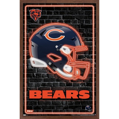 Trends International NFL Chicago Bears - Neon Helmet 23 Framed Wall Poster  Prints Mahogany Framed Version 22.375 x 34