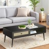 MAYEERTY 47-Inch Black Modern Coffee Table - Wooden 2-Tier Rectangular Center Table with PVC Rattan Door Drawer - 2 of 4