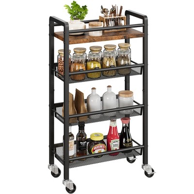 Image of 4 Tier Slim Rolling Storage Cart,Kitchen Cart with Wheels,Narrow Laundry Room Bathroom Cart,Utility Cart On Wheels,Mobile Skinny Shelf for Small Space