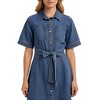 Knit & Lounge Women’s Short Sleeve Button Down Belted Denim Mini Dress Structured Fit Flared Hem Classic Collar - 2 of 4