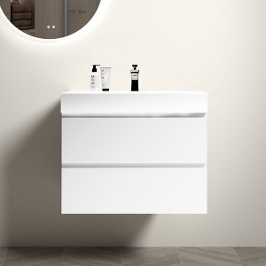 Vynxaria 30" White Wall-Mounted Bathroom Vanity with Sink, Spacious Storage, One-Piece White Basin, Pre-assembled for Modern Bathrooms - 1 of 4