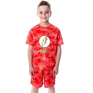 DC Comics Boys' Justice League Digital Camo The Flash 2 Piece Pajama Set Red - 1 of 4