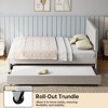 Trundle Bed Twin, Full Size Upholstered Platform Bed Frame, Pull Out Bed with Headboard, Wood Slat Support, for Bedroom, Living Room, Guest Room - 4 of 4