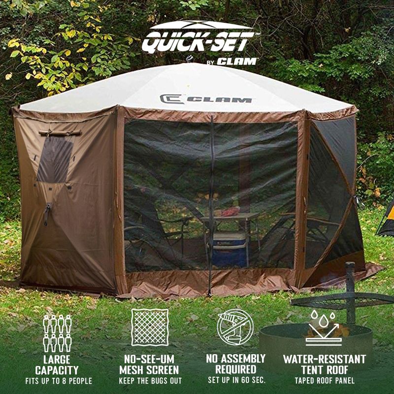 Clam Quick-Set Escape 11.5 x 11.5 Ft Portable Pop Up Camping Outdoor Gazebo Screen Tent Canopy Shelter & Carry Bag with 6 Wind & Sun Panels Accessory, 2 of 7